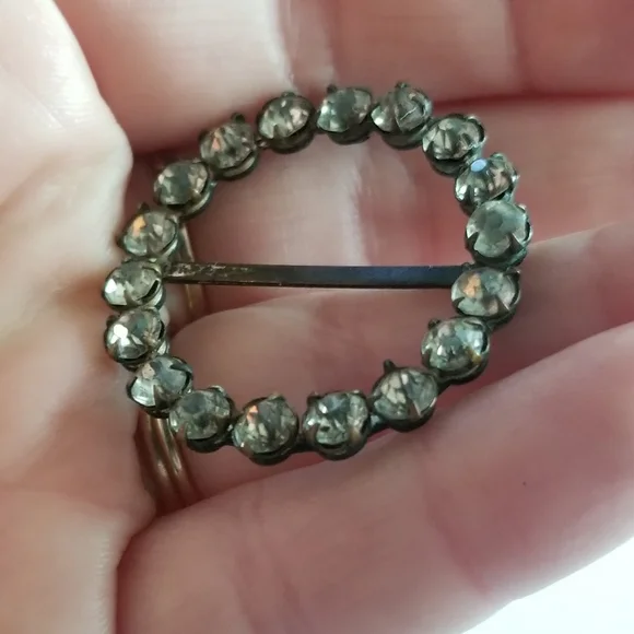 Vintage halo scarf ring silver tone paste stones rhinestones scarf clip - Picture 13 of 14